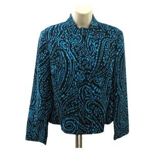 Molly & Maxx Women's Blazer Jacket Petite Medium Teal Blue Black Paisley Lined